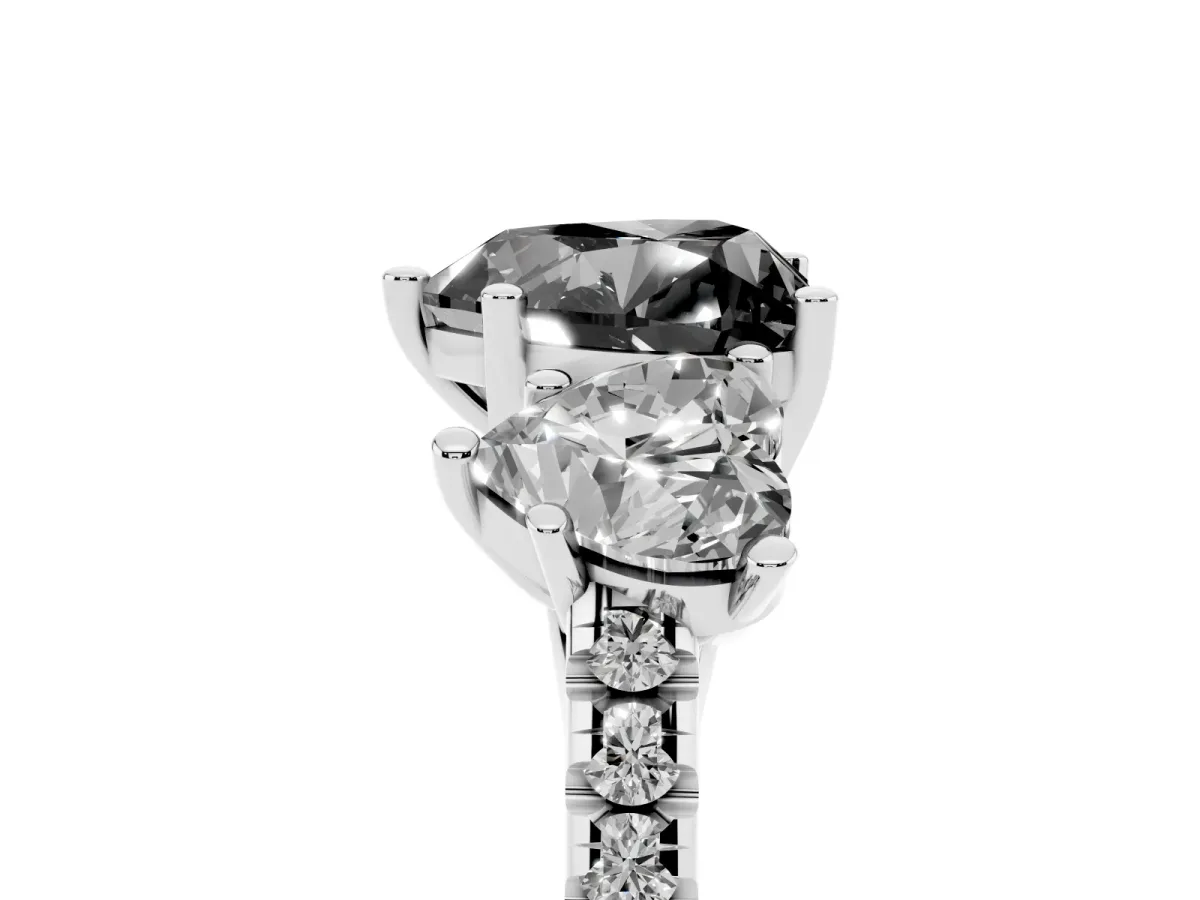 Fancy Black Three-Stone Heart Cut Diamond Ring with Round Pavé Band and Prong Setting Silver