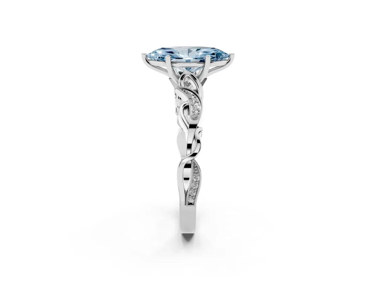Fancy Blue Marquise Cut Solitaire Vine Band with Milgrain Prong Setting Platinum