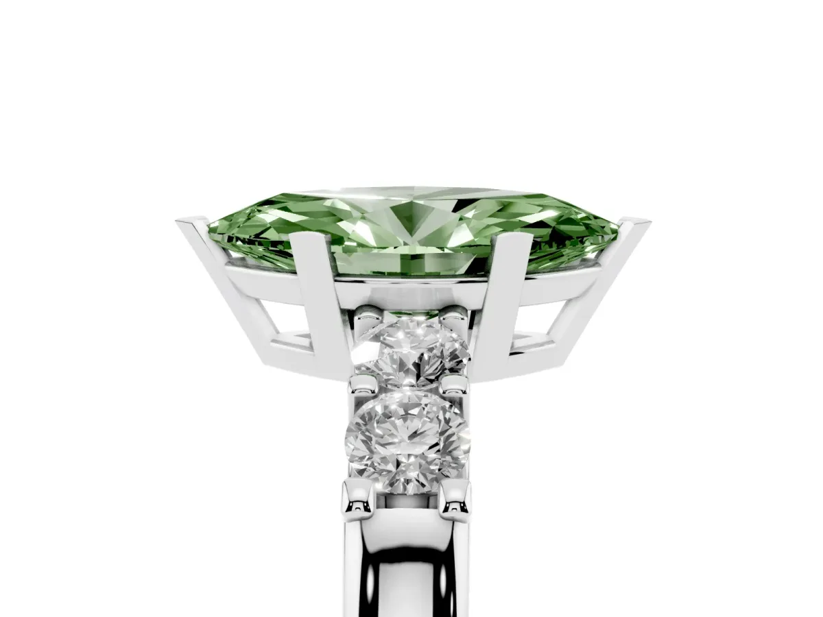 Fancy Green Marquise Cut Brilliant Cut Diamond Five-Stone Prong Set Engagement Ring with Channel Band White gold