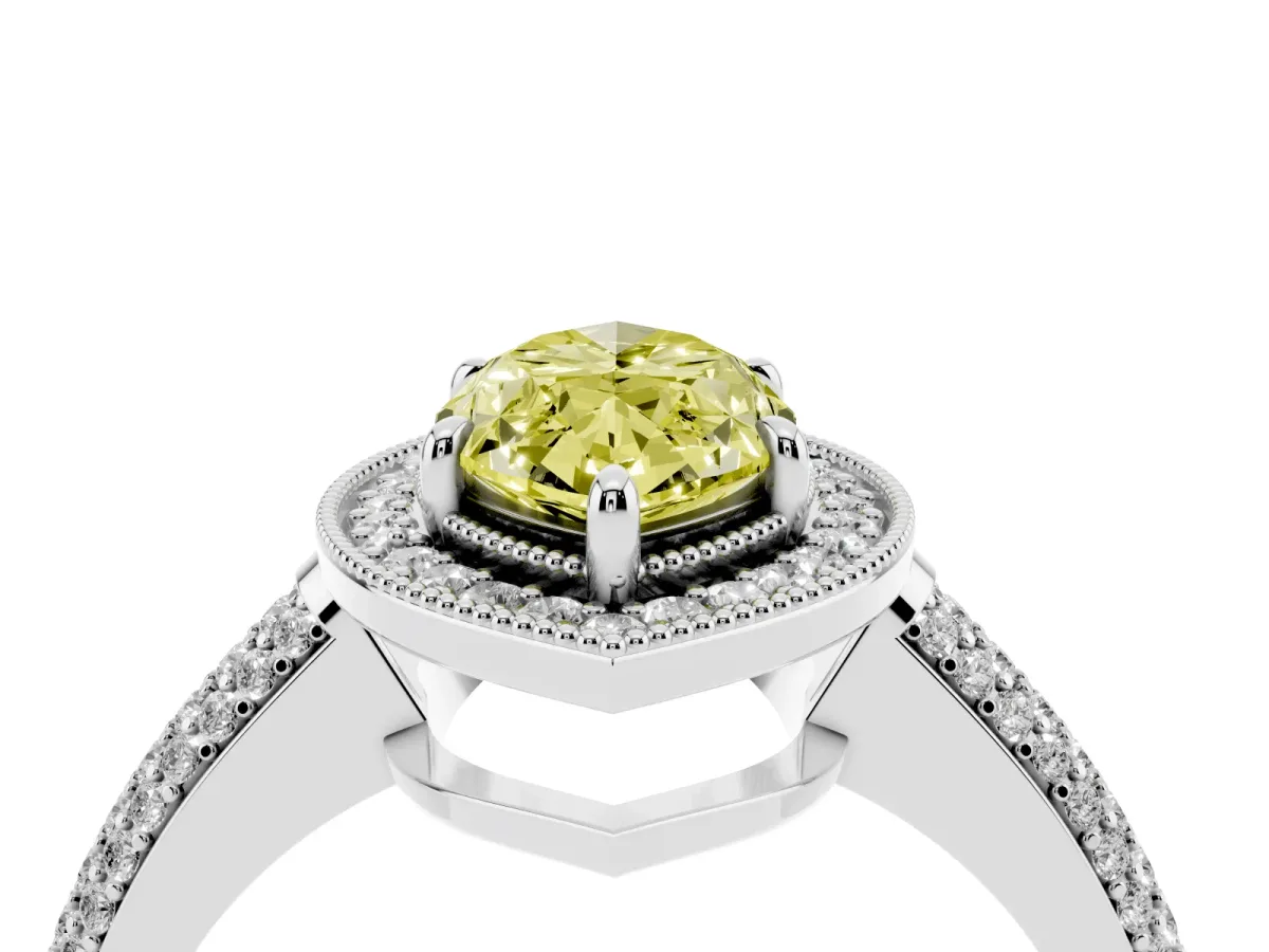 Fancy Yellow Marquise Cut Cut Halo Diamond Pave Band with Four-Prong Setting Silver