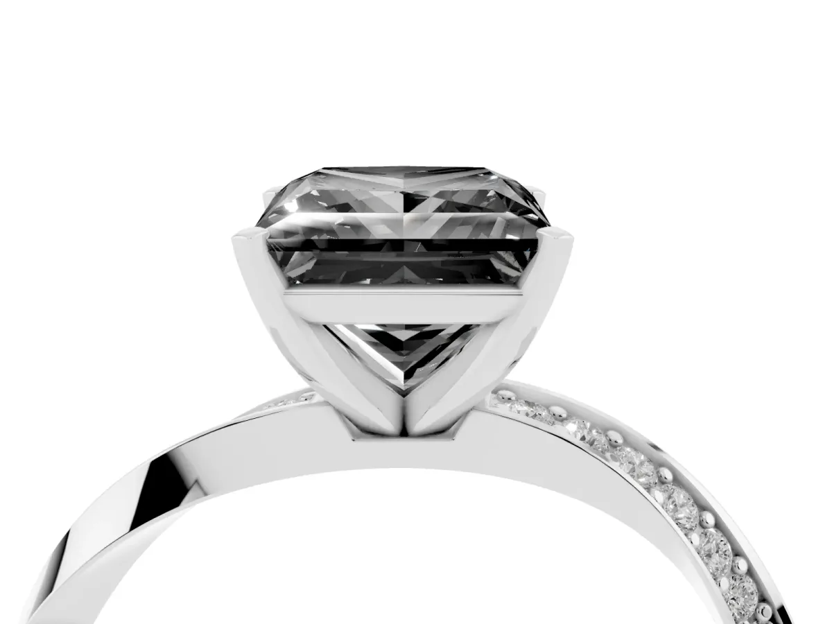 Fancy Black Princess Cut Diamond Engagement Ring with Side Stone Accents and Four-Prong Setting Silver