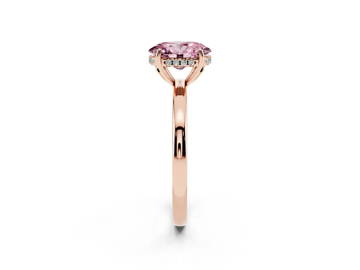 Fancy Pink Oval Cut Solitaire Diamond Ring with Prong Setting and Plain Band Rose gold
