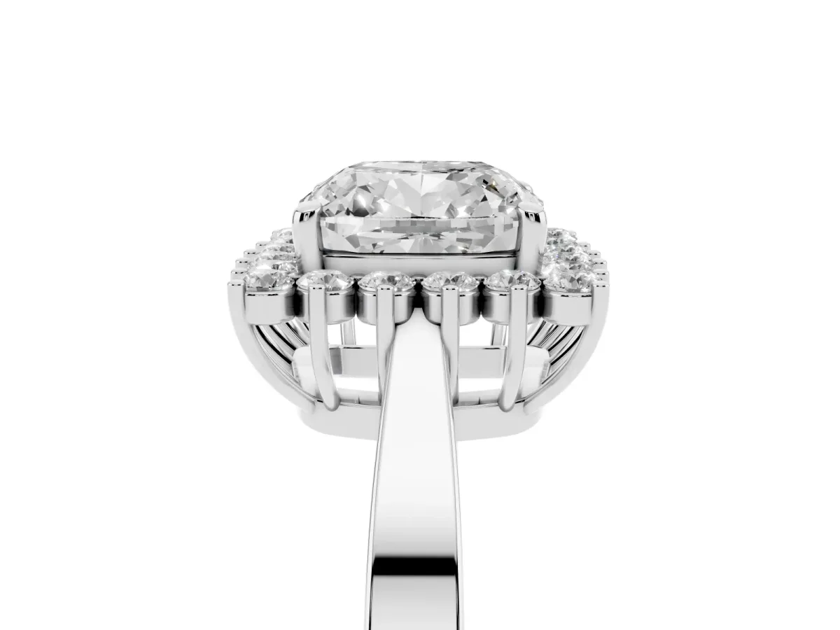 Cushion Cut Cut Diamond Halo Ring with Round Brilliant Halo and Solitaire Band White gold