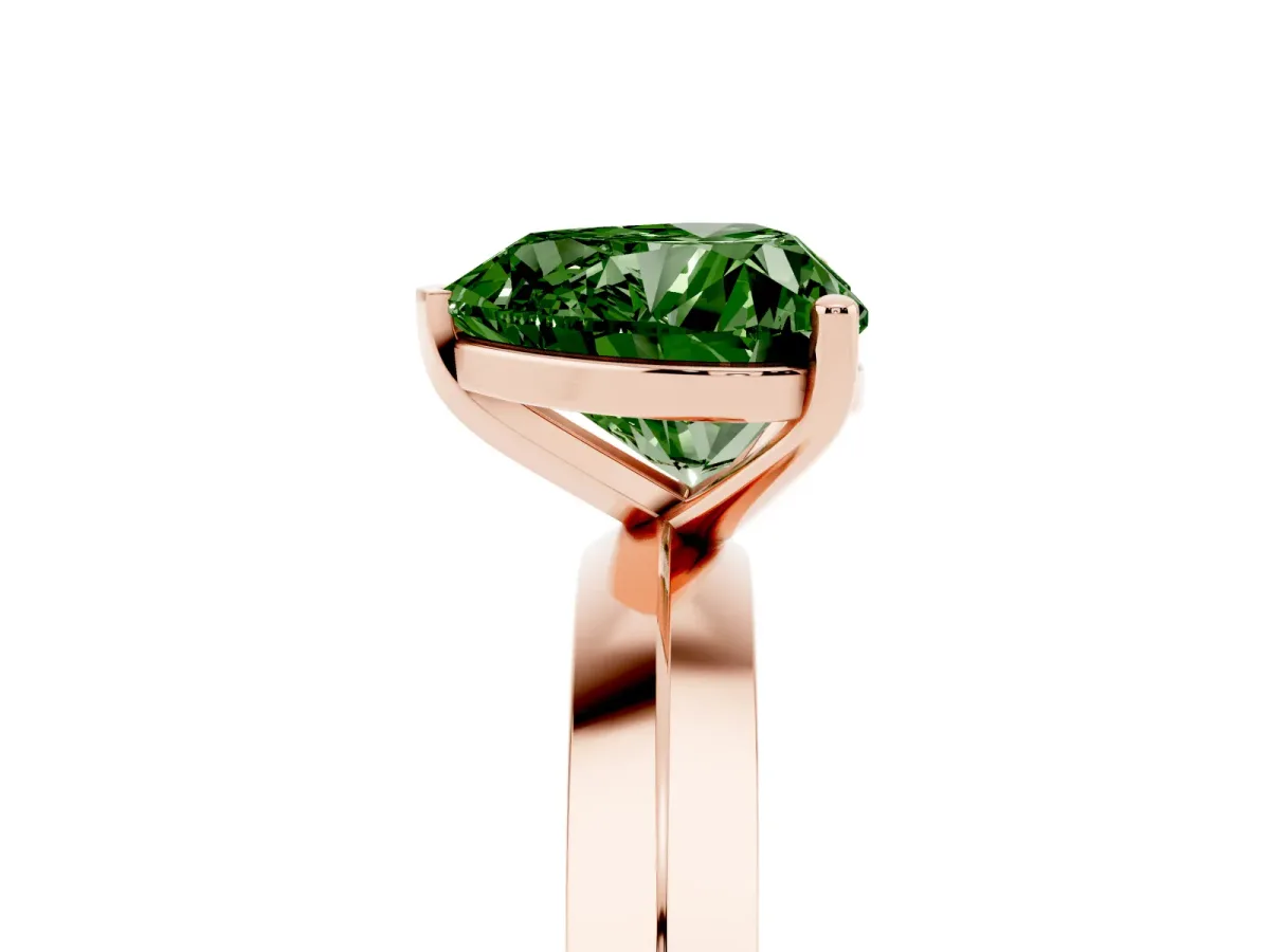 Fancy Green Heart Cut Cut Solitaire Engagement Ring with Flat Band and Four-Prong Setting Rose gold