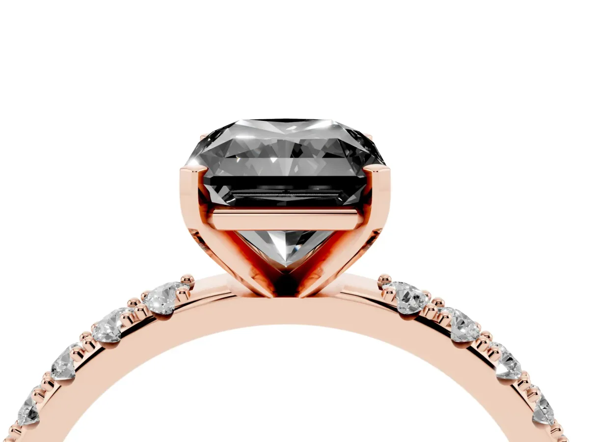 Fancy Black Radiant Cut Diamond Solitaire Pavé Band with Four-Prong Setting Rose gold