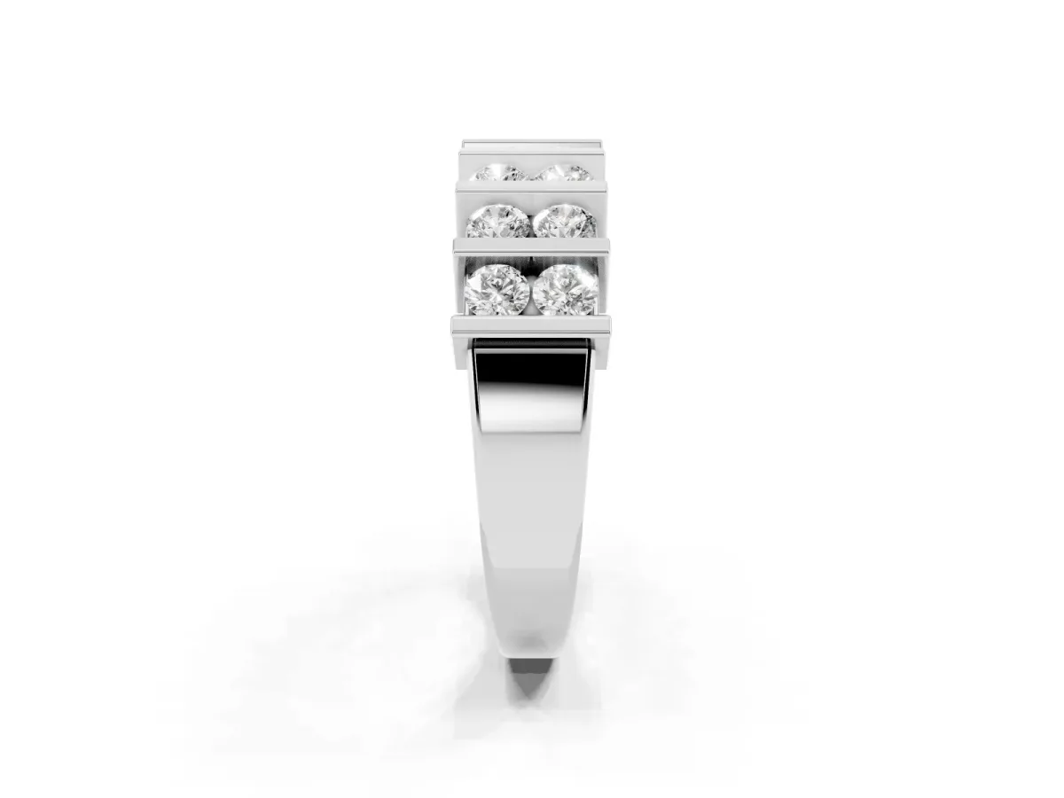 Channel Set Round Diamond Step Band with Bar Prong Setting Silver