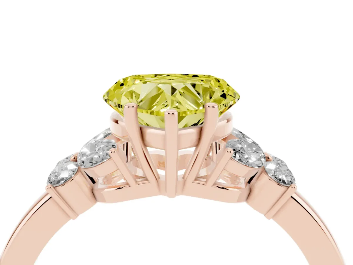Fancy Yellow Heart Cut Cut Solitaire Floral Diamond Ring with Four-Prong Setting Rose gold