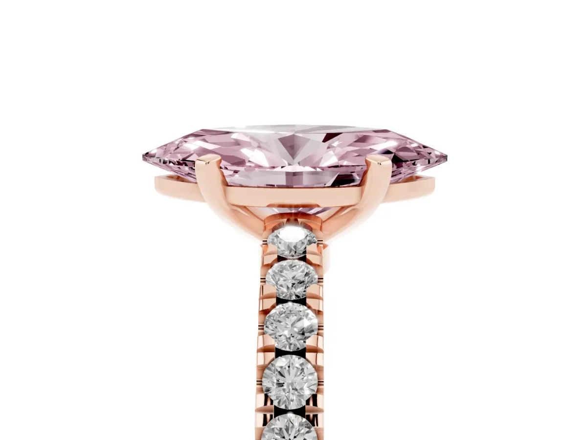 Fancy Pink Marquise Cut Solitaire Diamond with Pavé Band and Four-Prong Setting Rose gold
