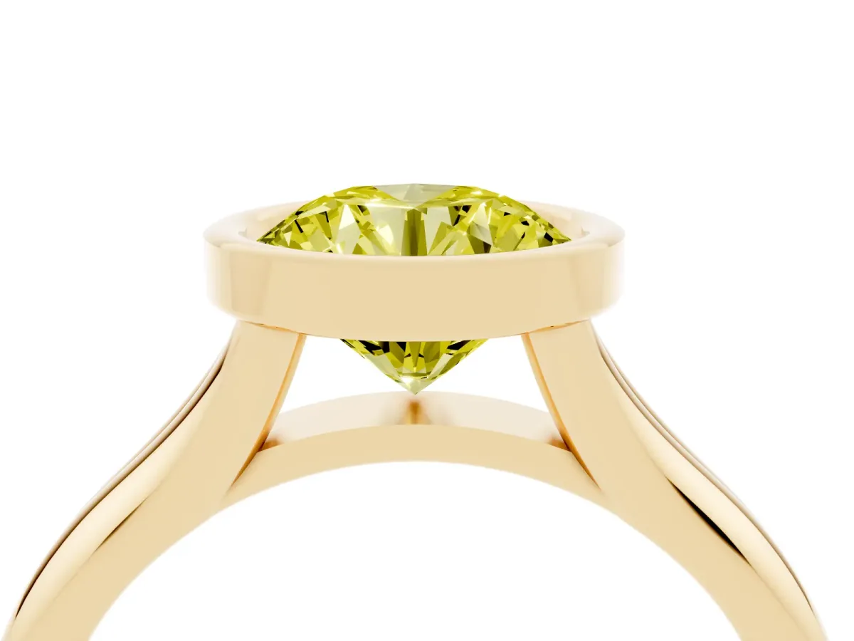 Fancy Yellow Bezel Set Round Cut Solitaire Diamond Ring with Smooth Band Yellow gold
