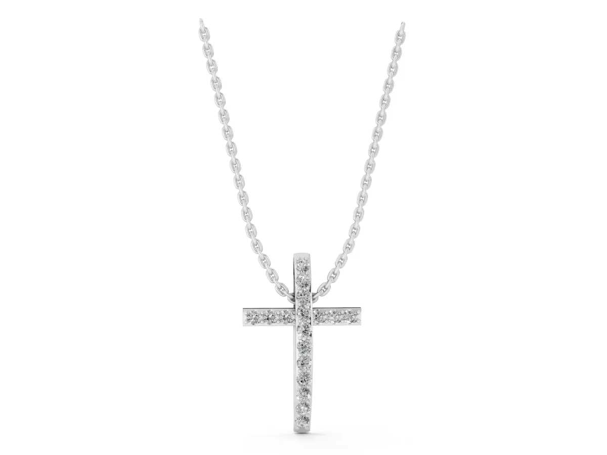 Pavé Round Diamond Cross Pendant with Prong Setting Silver