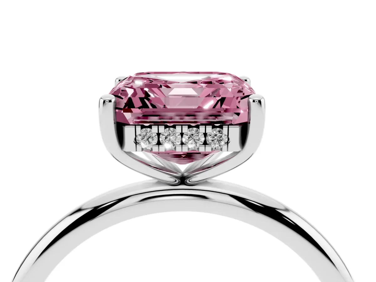 Fancy Pink Asscher Cut Cut Solitaire Engagement Ring with Four-Prong Setting and Classic Band White gold