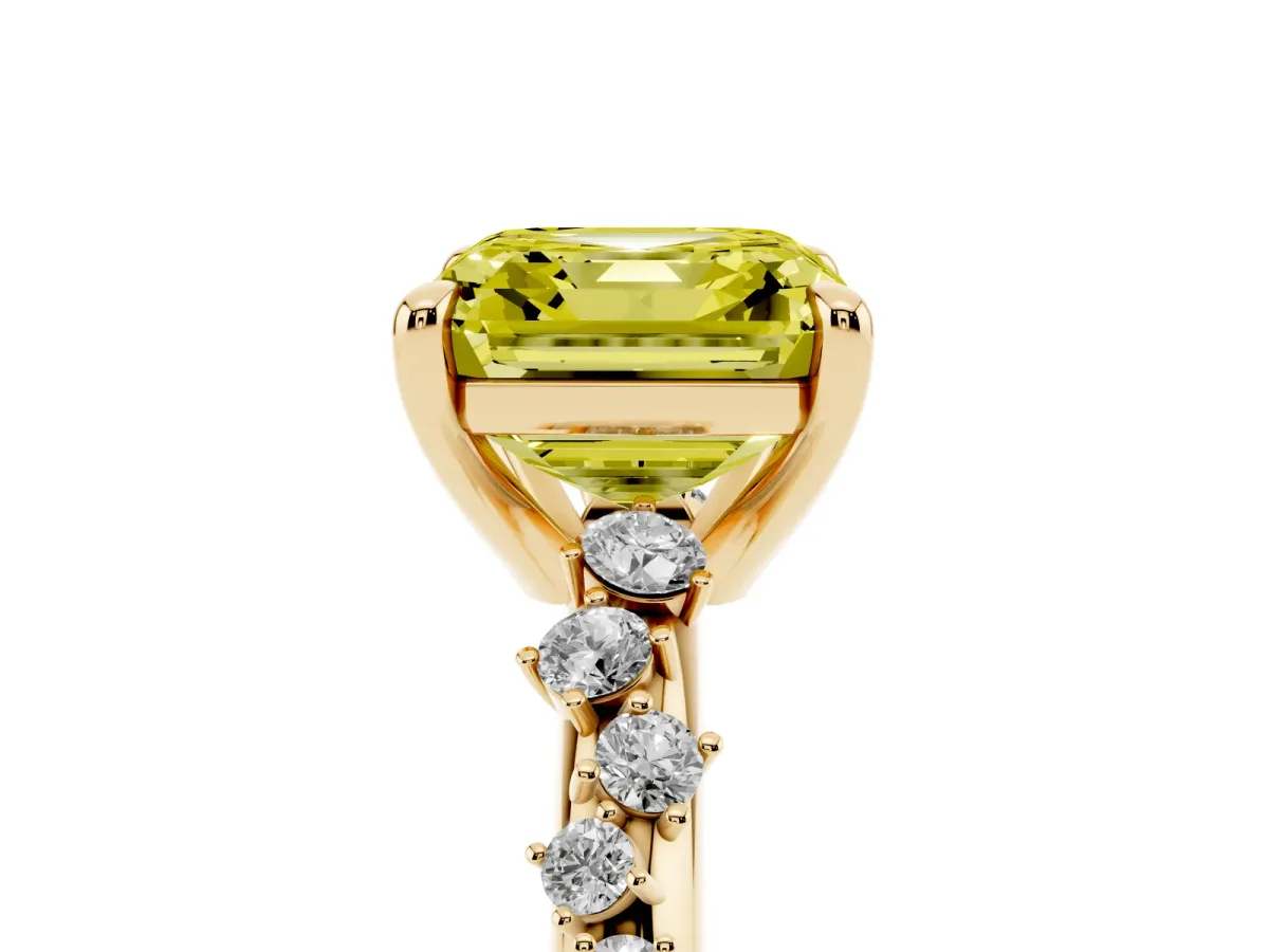Fancy Yellow Asscher Cut Cut Diamond Vine Band with Four-Prong Setting Yellow gold
