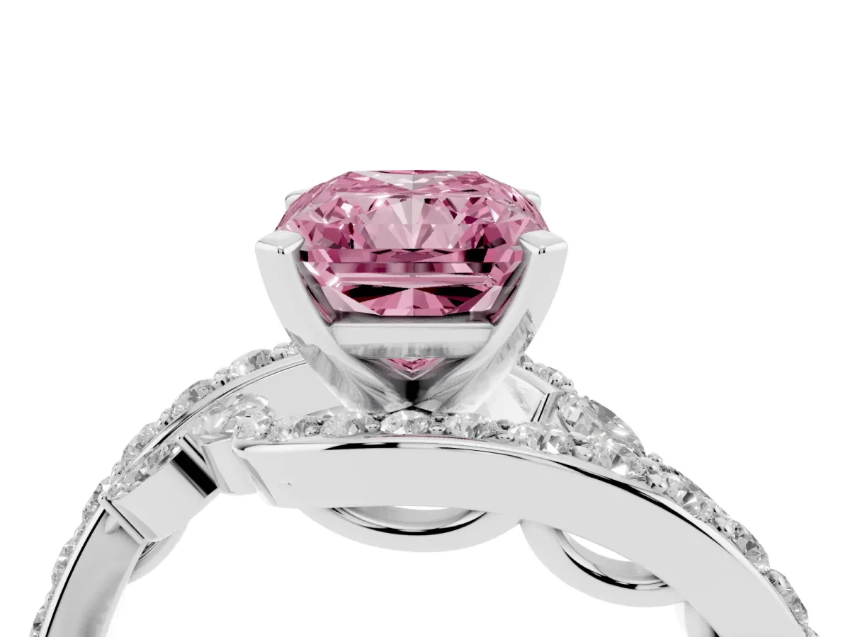 Fancy Pink Radiant Cut Solitaire with Pavé Twist Band and Four-Prong Setting Platinum