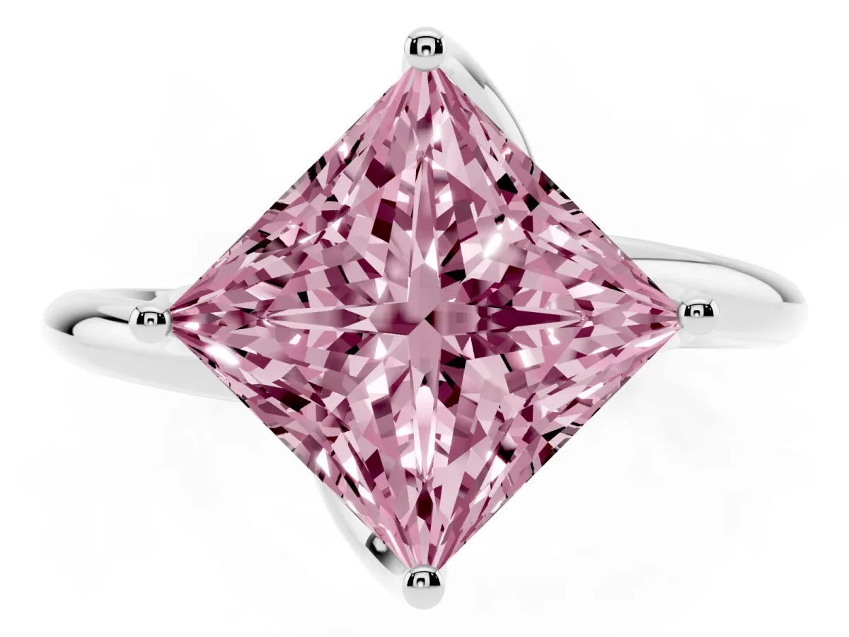Fancy Pink Princess Cut Diamond Solitaire Engagement Ring with Four-Prong Setting and Classic Band White gold