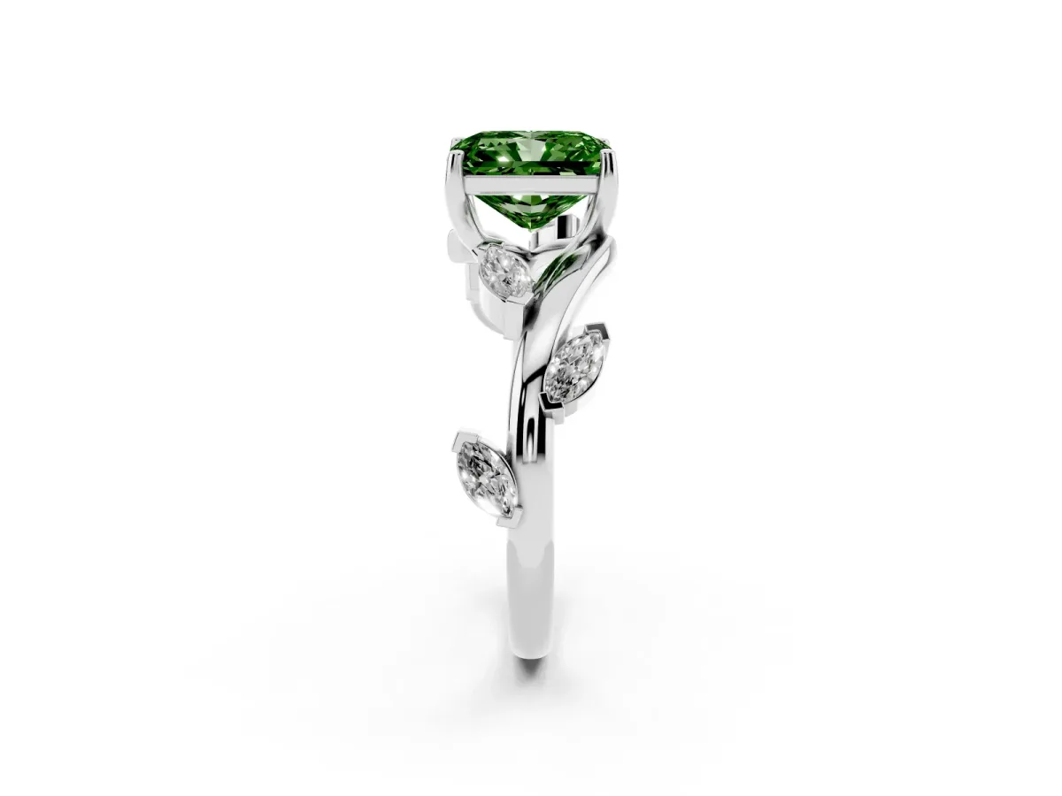 Fancy Green Radiant Cut Solitaire Twisted Band Marquise Accent Prong Setting Ring Silver