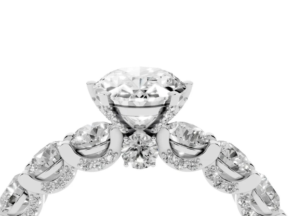 Oval Cut Diamond Side Stone Engagement Ring with Four-Prong Setting Silver