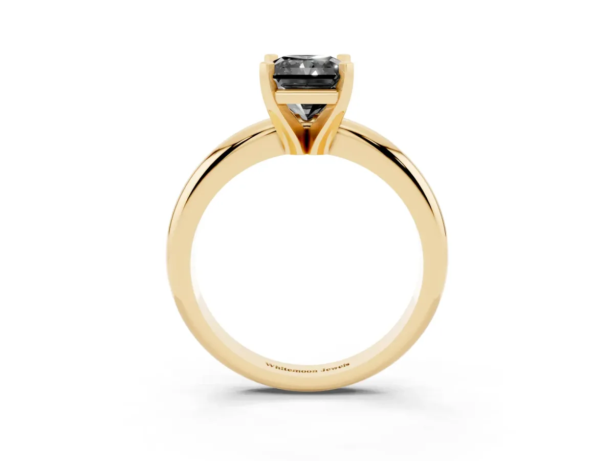 Fancy Black Radiant Cut Diamond Solitaire Engagement Ring with Round Band and Four-Prong Setting Yellow gold
