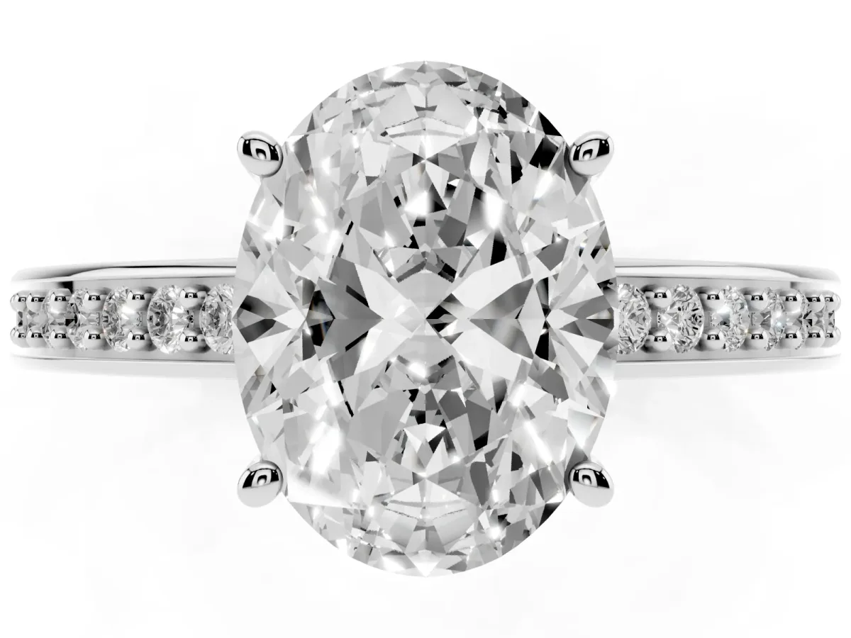 Oval Cut Solitaire Pavé Band Prong Setting Ring Silver