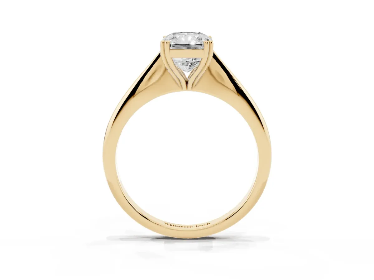 Radiant Cut Solitaire Diamond Ring with Six-Prong Setting and Classic Band Yellow gold