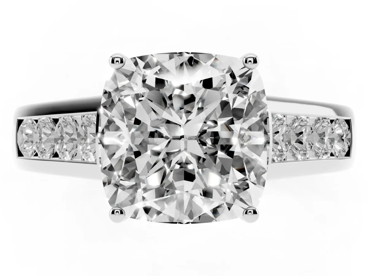 Cushion Cut Brilliant Channel-Set Solitaire Ring with Four-Prong Setting Silver
