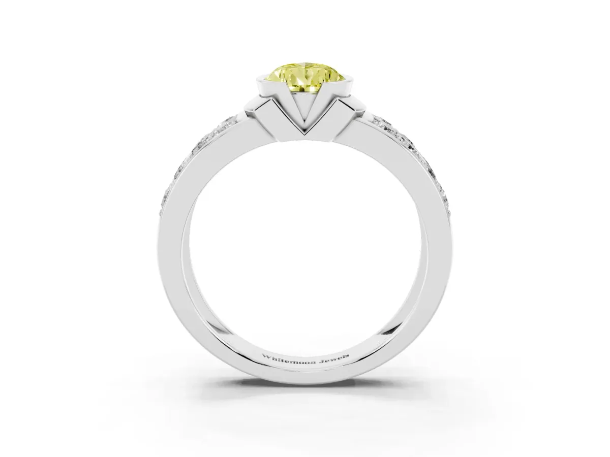 Fancy Yellow Pear Cut Brilliant Diamond Channel Set Wide Band Ring with Bezel Setting Platinum