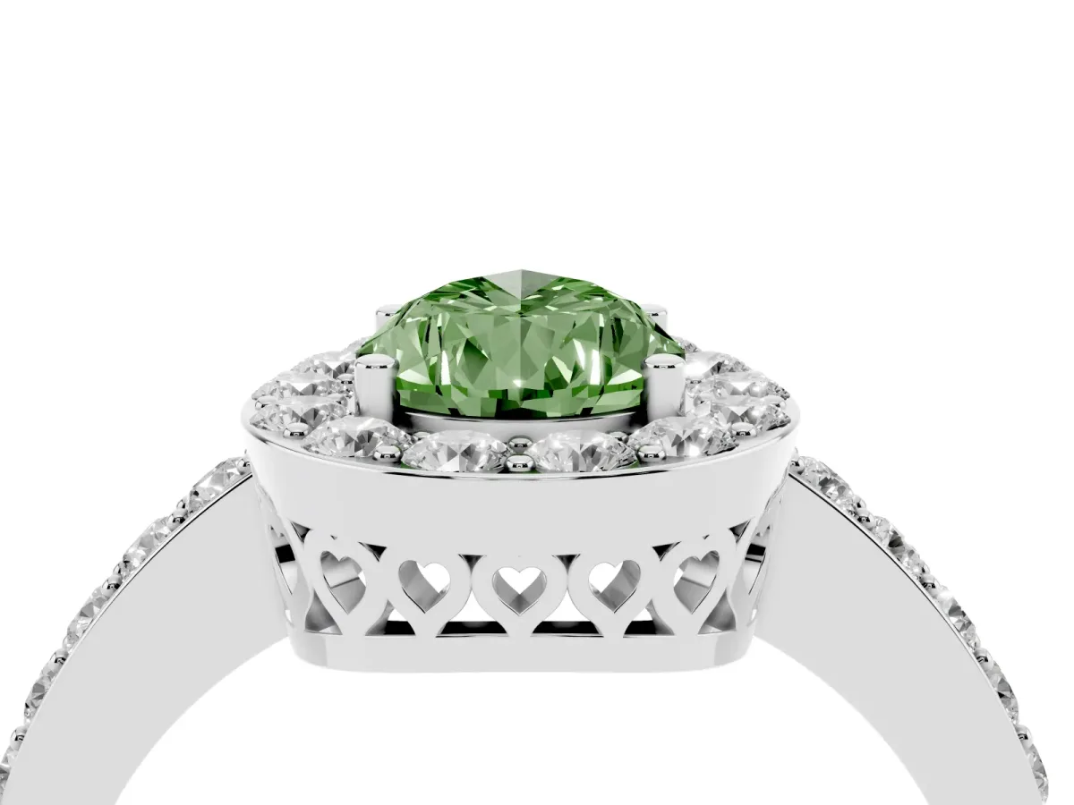 Fancy Green Pear Cut Halo Diamond Pavé Band Ring with Prong Setting Silver