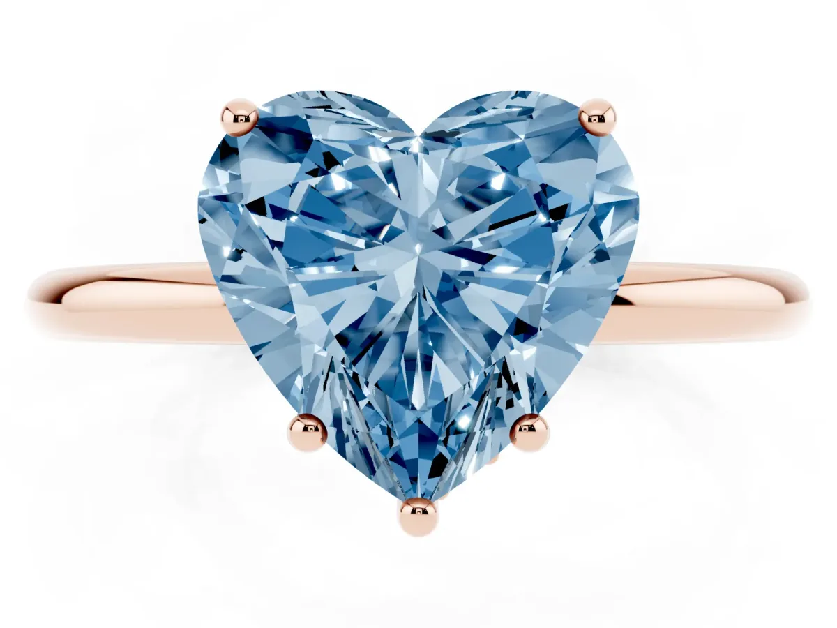 Fancy Blue Heart Cut Solitaire Diamond Ring with a Classic Band and Four-Prong Setting Rose gold