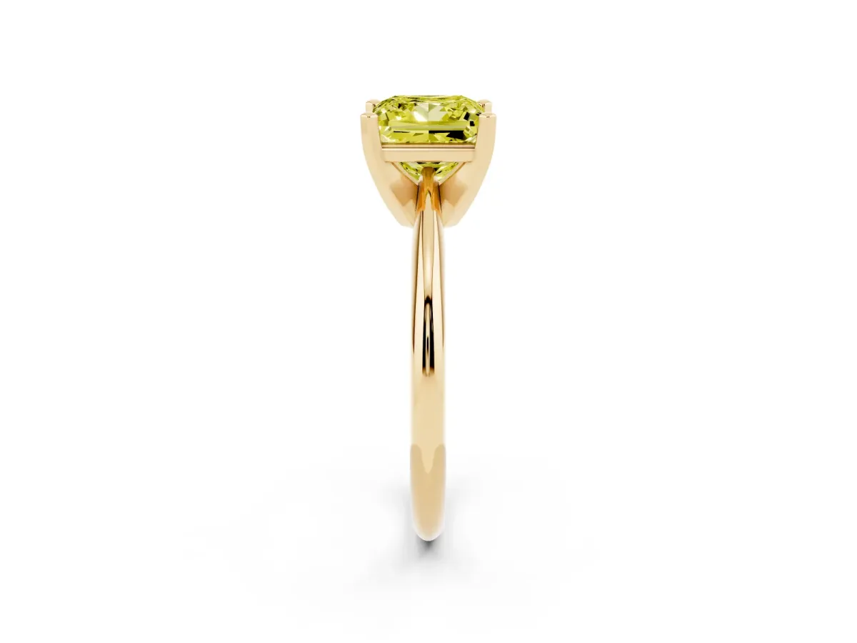 Fancy Yellow Princess Cut Cut Solitaire Ring with Four-Prong Setting on a Classic Band Yellow gold