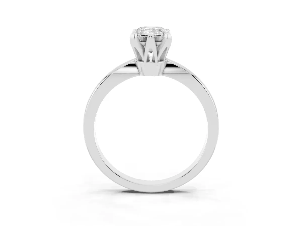 Emerald Cut Solitaire Engagement Ring with Six-Prong Setting and Tapered Band Platinum