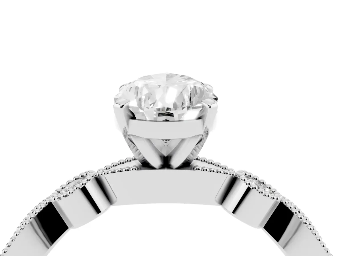 Pear Cut Milgrain Bezel Diamond Engagement Ring with Solitaire Prong Setting Silver
