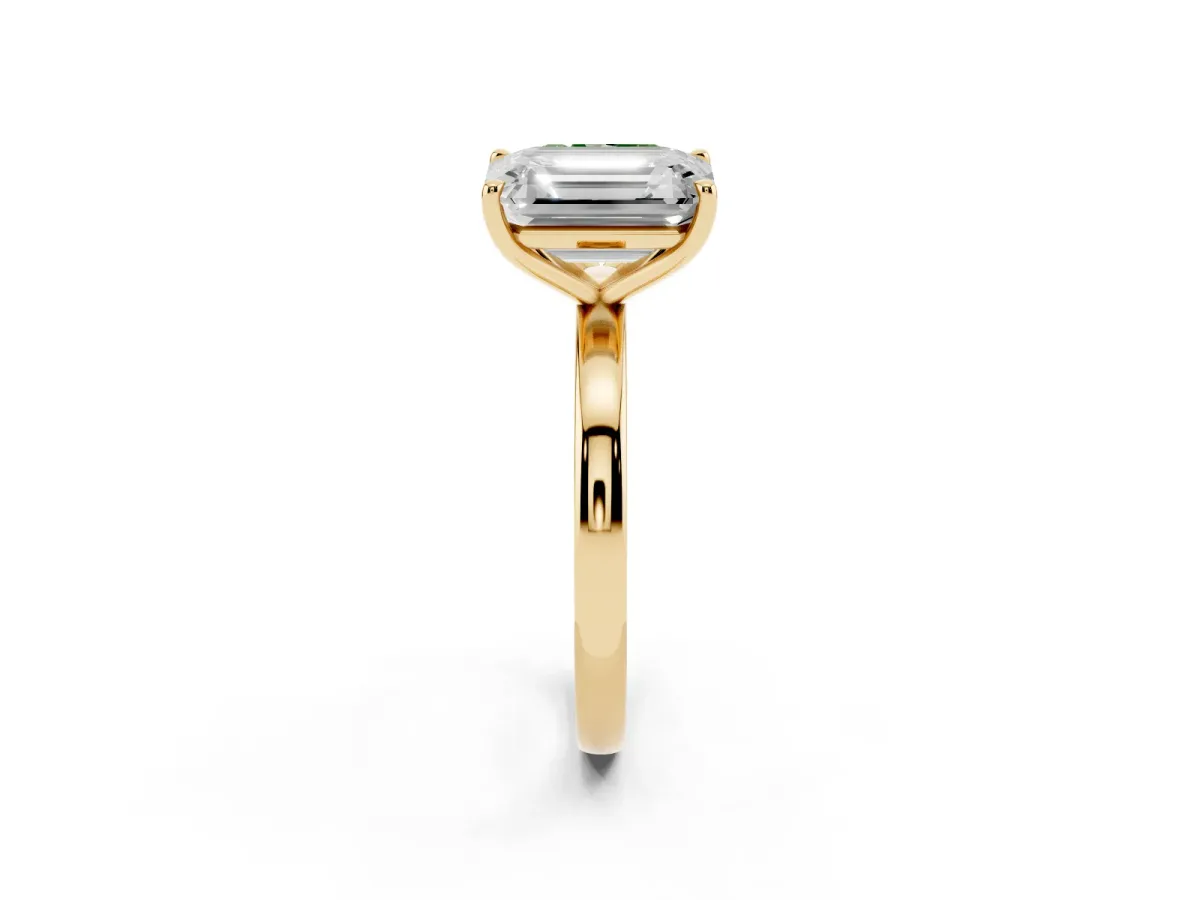 Fancy Green Radiant Cut and Emerald Cut Toi Moi Ring with Prong Setting Yellow gold