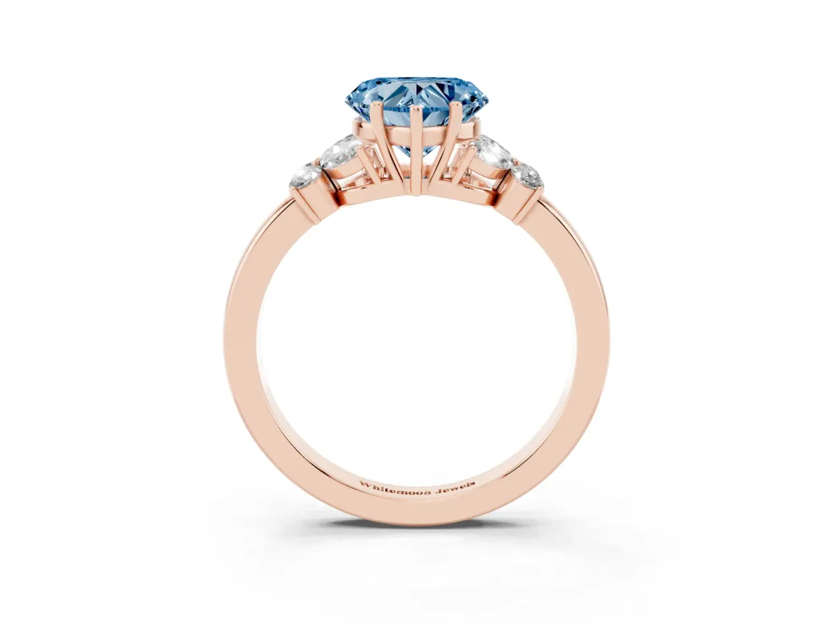 Fancy Blue Heart Cut Cut Solitaire Floral Diamond Ring with Four-Prong Setting Rose gold