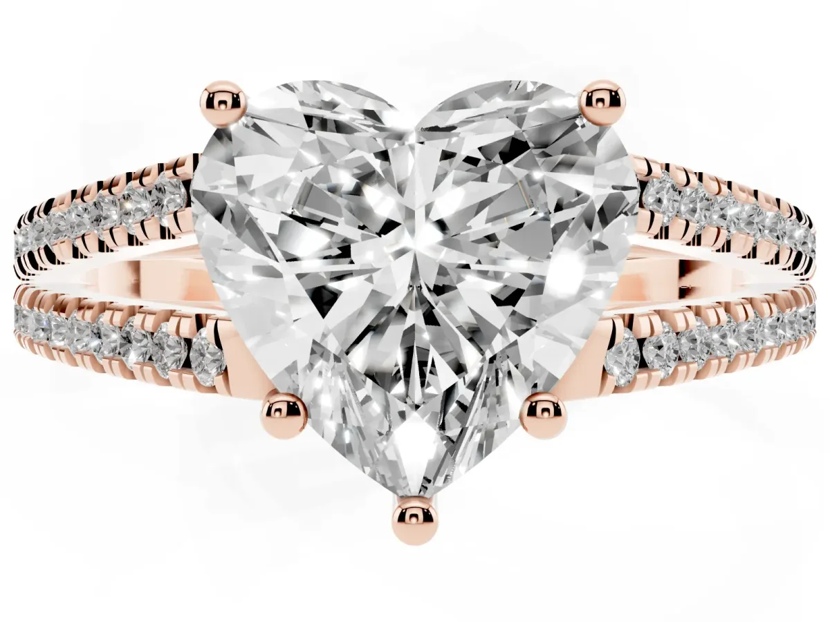 Heart Cut Diamond Solitaire Engagement Ring with Split Shank Pavé Band Rose gold
