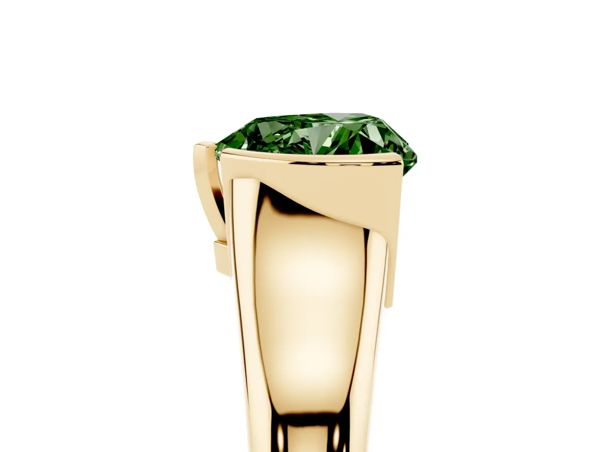 Fancy Green Heart Cut Solitaire Tension Set Diamond Ring with Split Shank Band Yellow gold