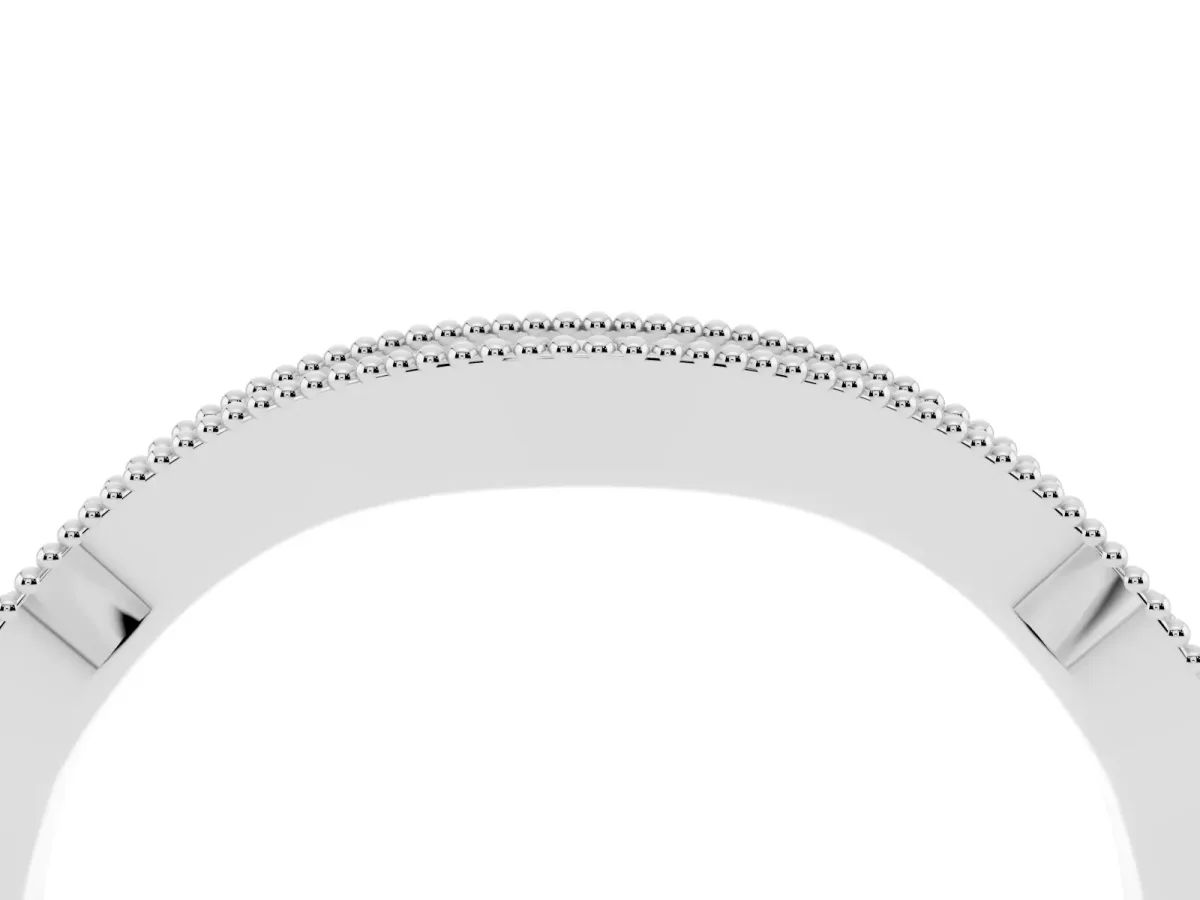 Pavé Round Diamond Curved Milgrain Band White gold