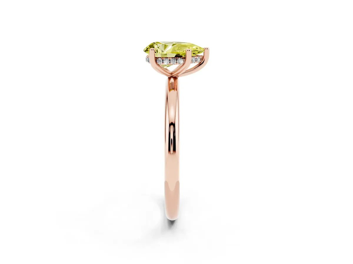 Fancy Yellow Pear Cut Cut Solitaire Engagement Ring with Four-Prong Setting and Classic Band Rose gold