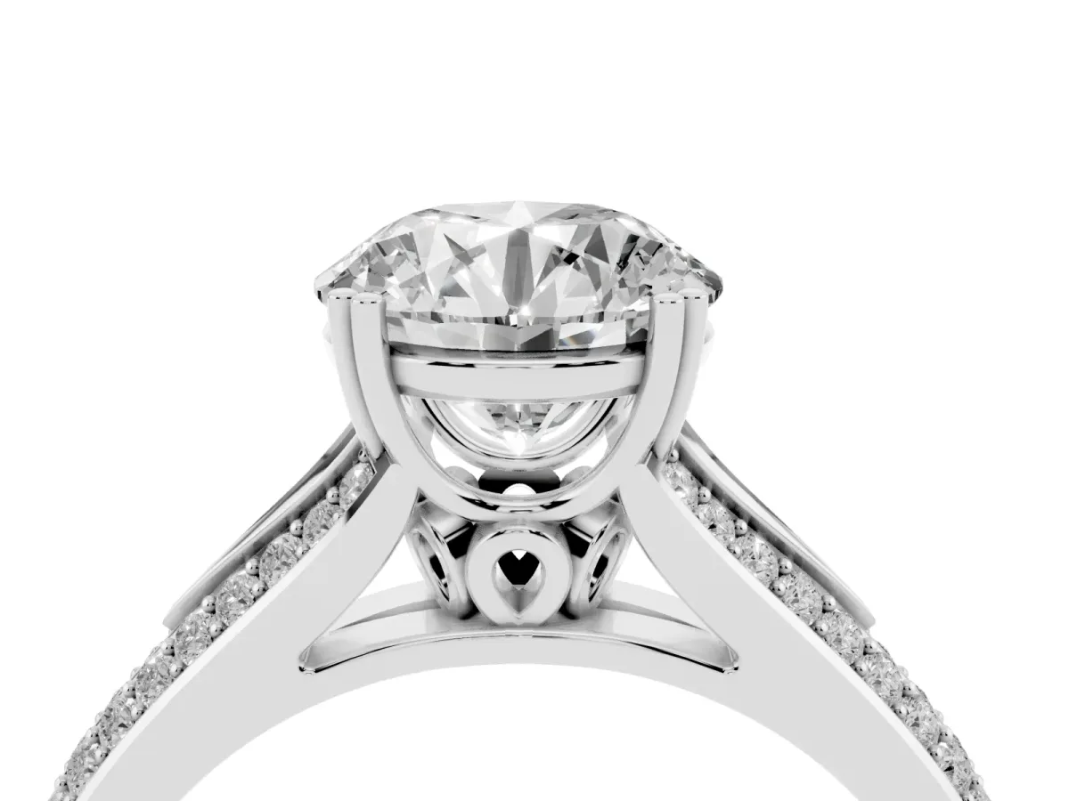 Round Cut Diamond Split Shank Engagement Ring with Pavé Band Silver