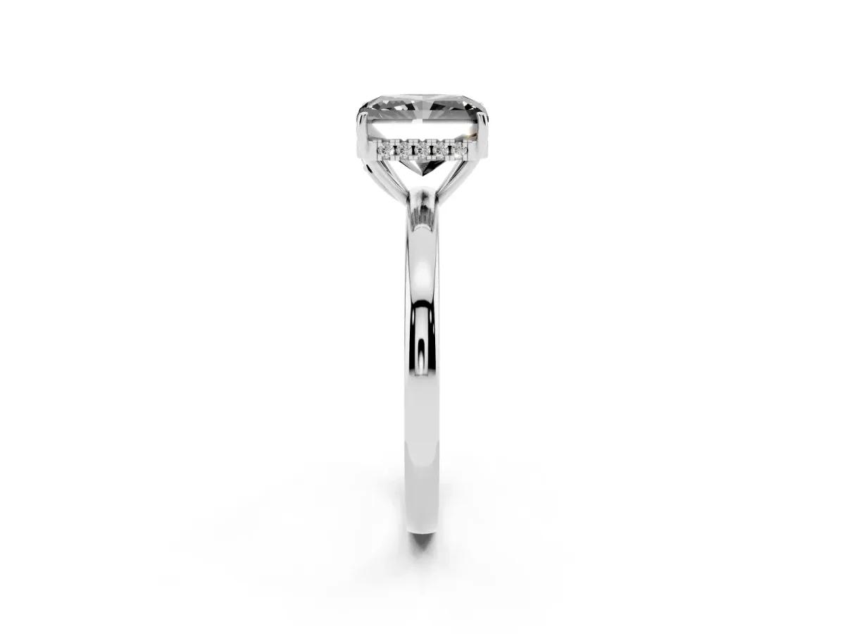 Fancy Black Radiant Cut Solitaire Diamond Ring with Prong Setting and Plain Band Platinum