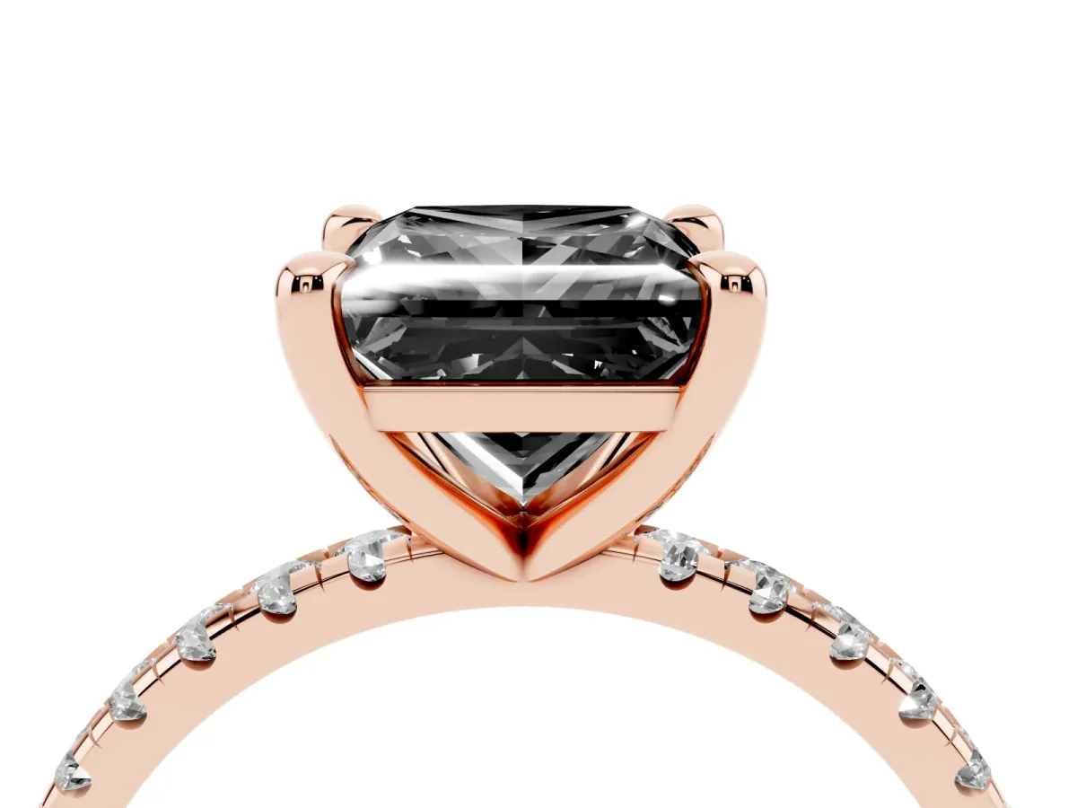 Fancy Black Princess Cut Diamond Brilliant Solitaire Ring with Pavé Band and Four-Prong Setting Rose gold