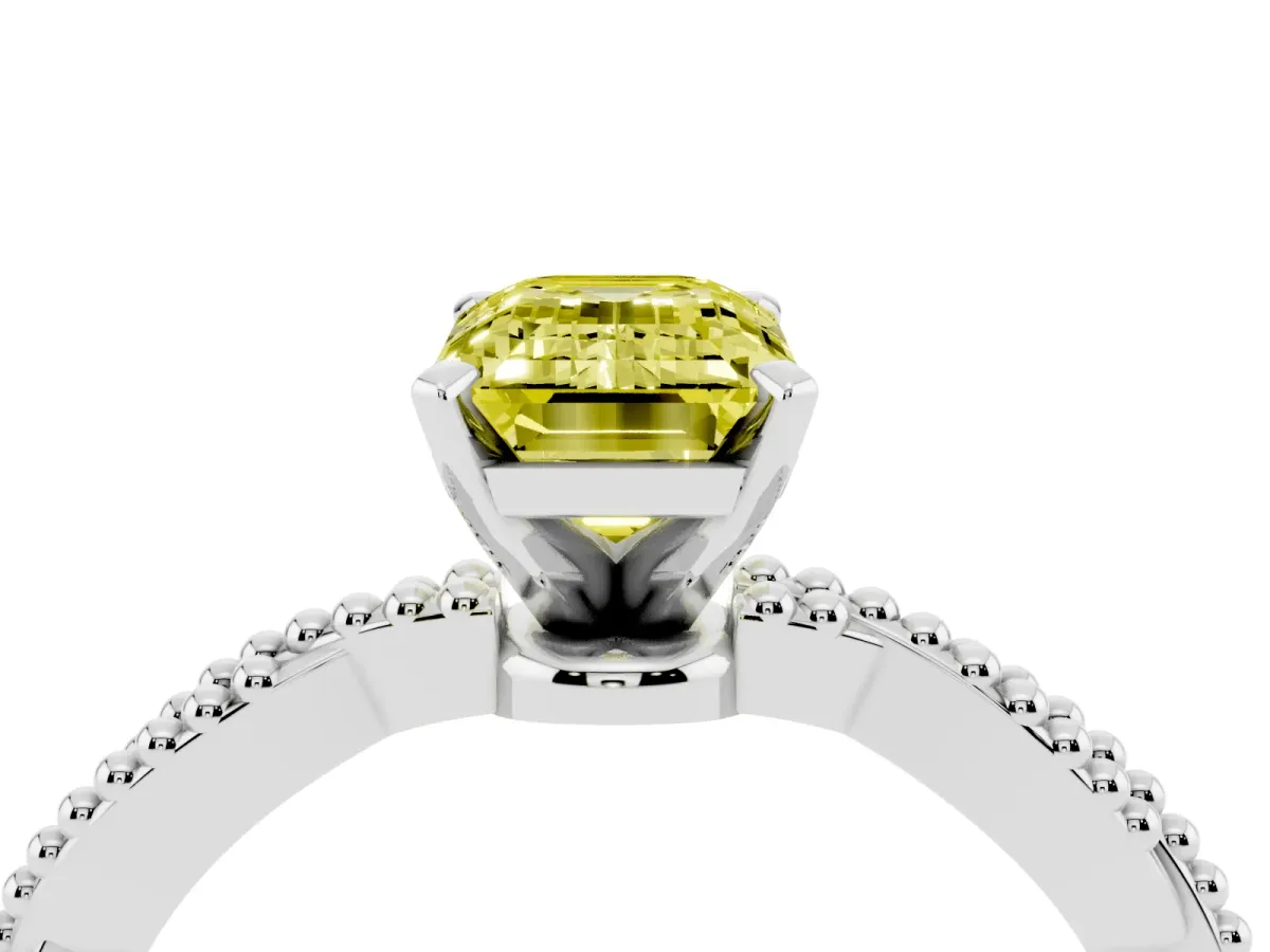 Fancy Yellow Emerald Cut Solitaire Twisted Band with Bead Prong Setting Silver