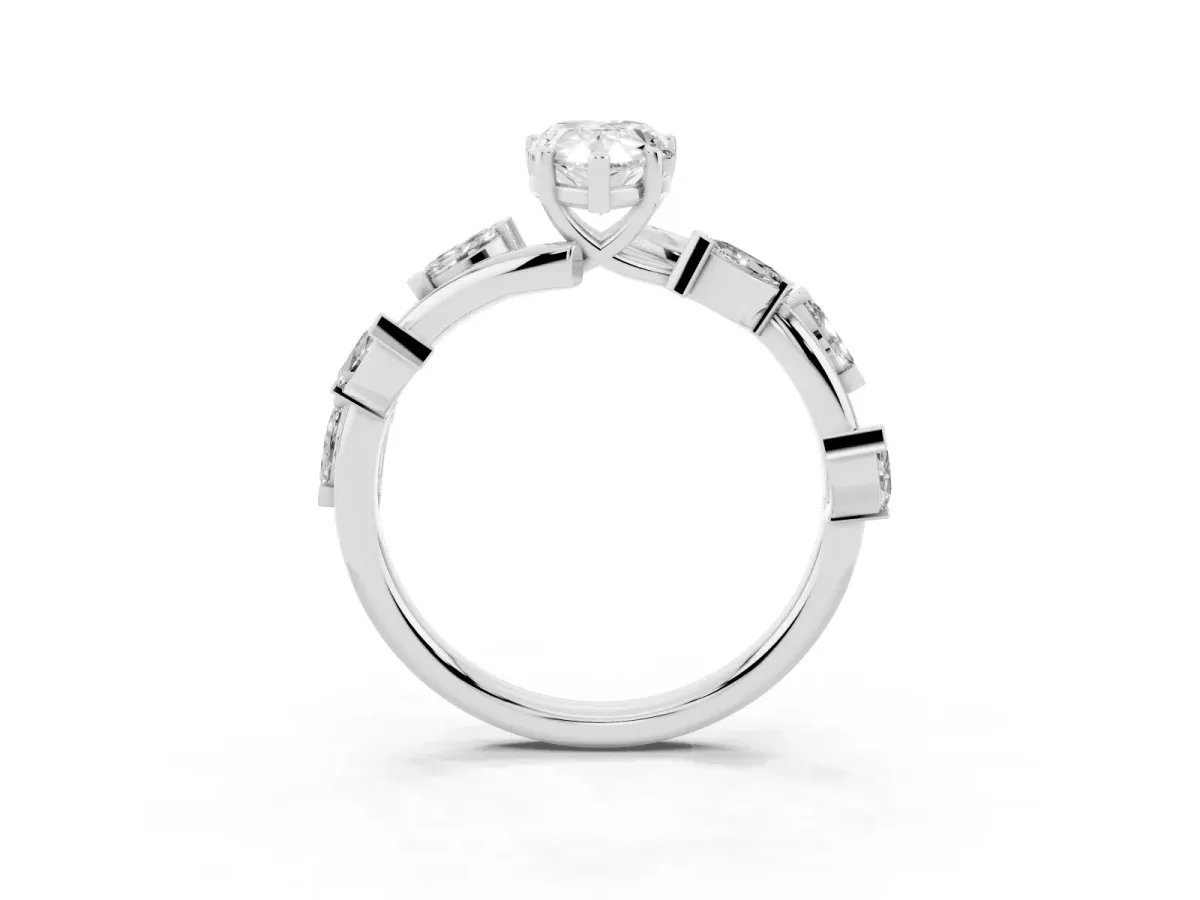 Pear Cut Solitaire Twisted Band Marquise Accent Prong Setting Ring White gold