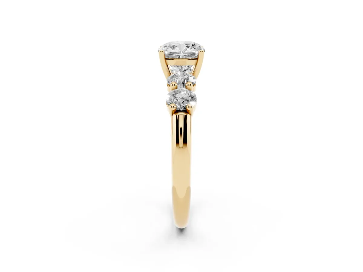 Cushion Cut Cut Five-Stone Prong Set Diamond Ring with Classic Band Yellow gold
