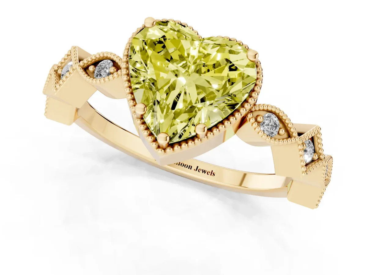 Fancy Yellow Heart Cut Milgrain Marquise Diamond Twist Band Ring Yellow gold