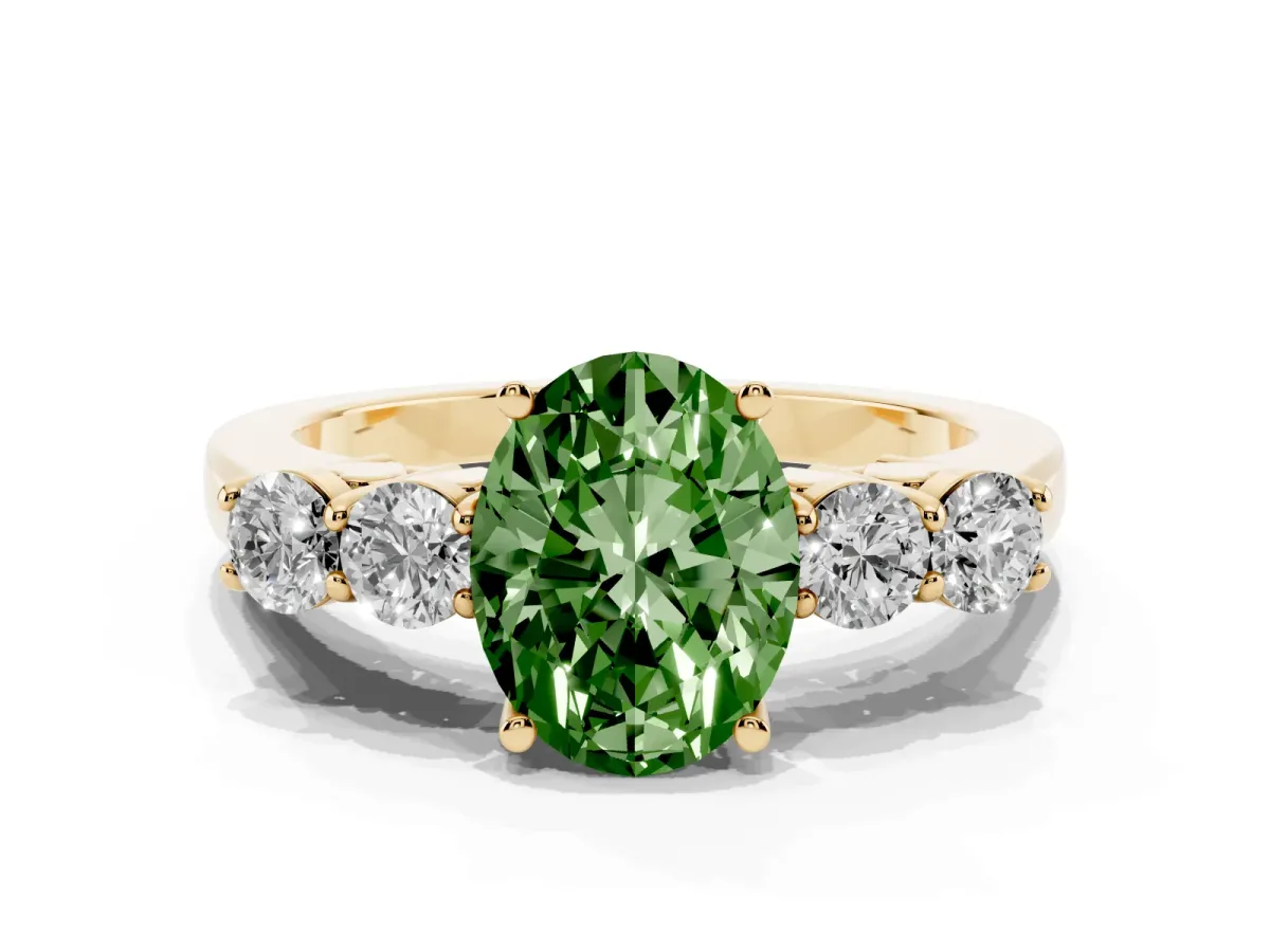 Fancy Green Oval Cut Cut Diamond Five-Stone Prong Set White Gold Ring Yellow gold