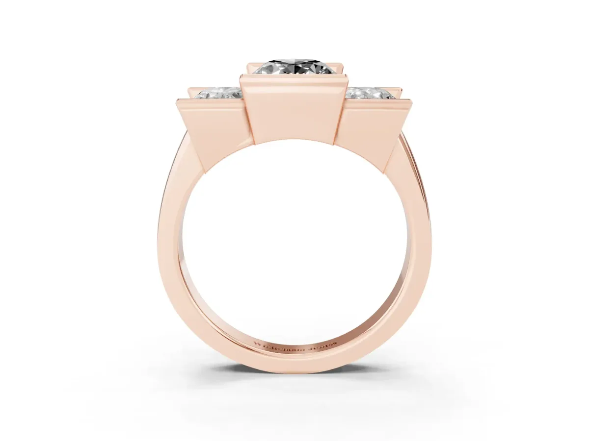 Fancy Black Three Stone Oval Cut Cut Channel Set Diamond Ring Rose gold