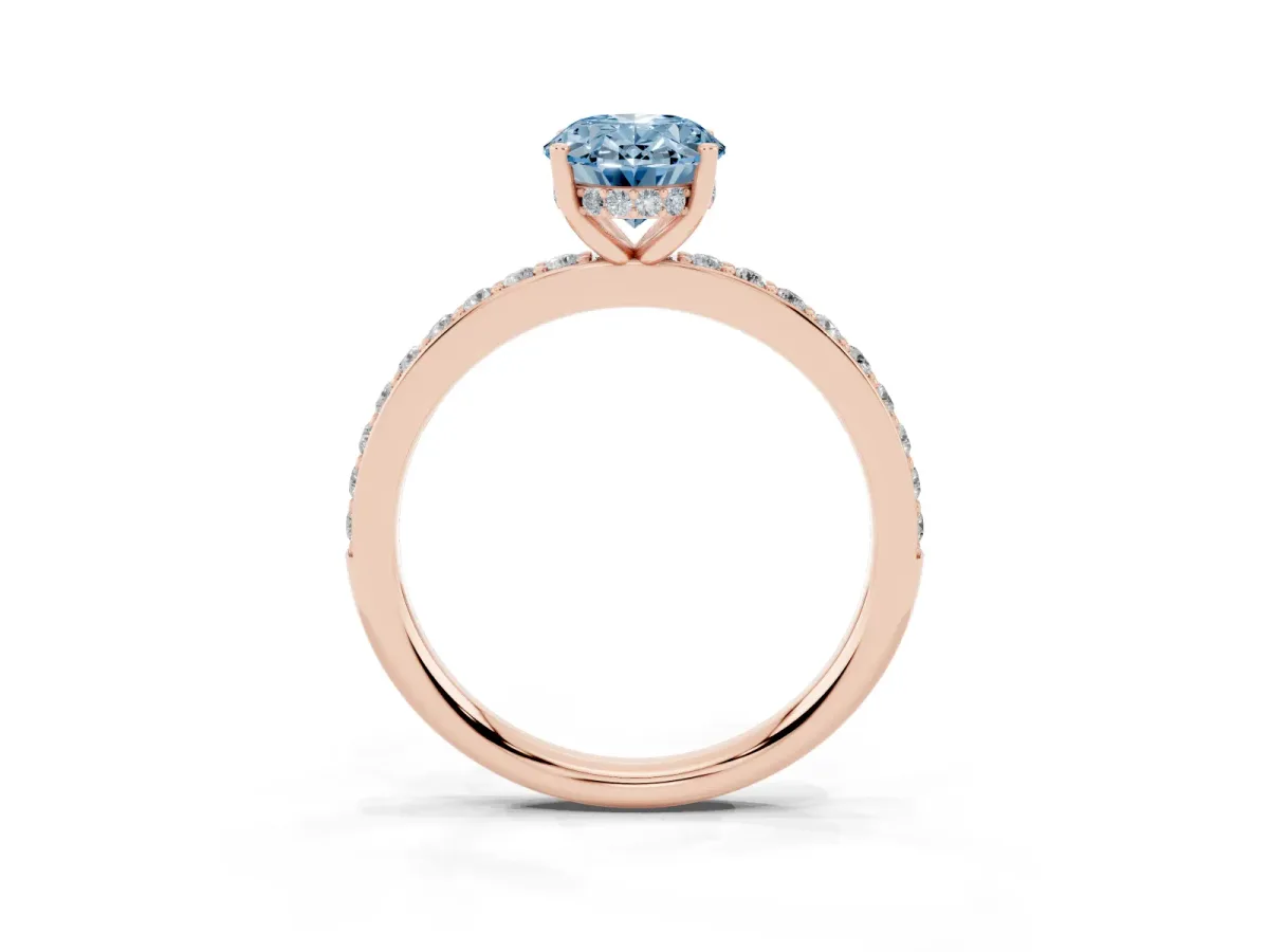 Fancy Blue Oval Cut Cut Diamond Pavé Band Ring with Four-Prong Setting Rose gold