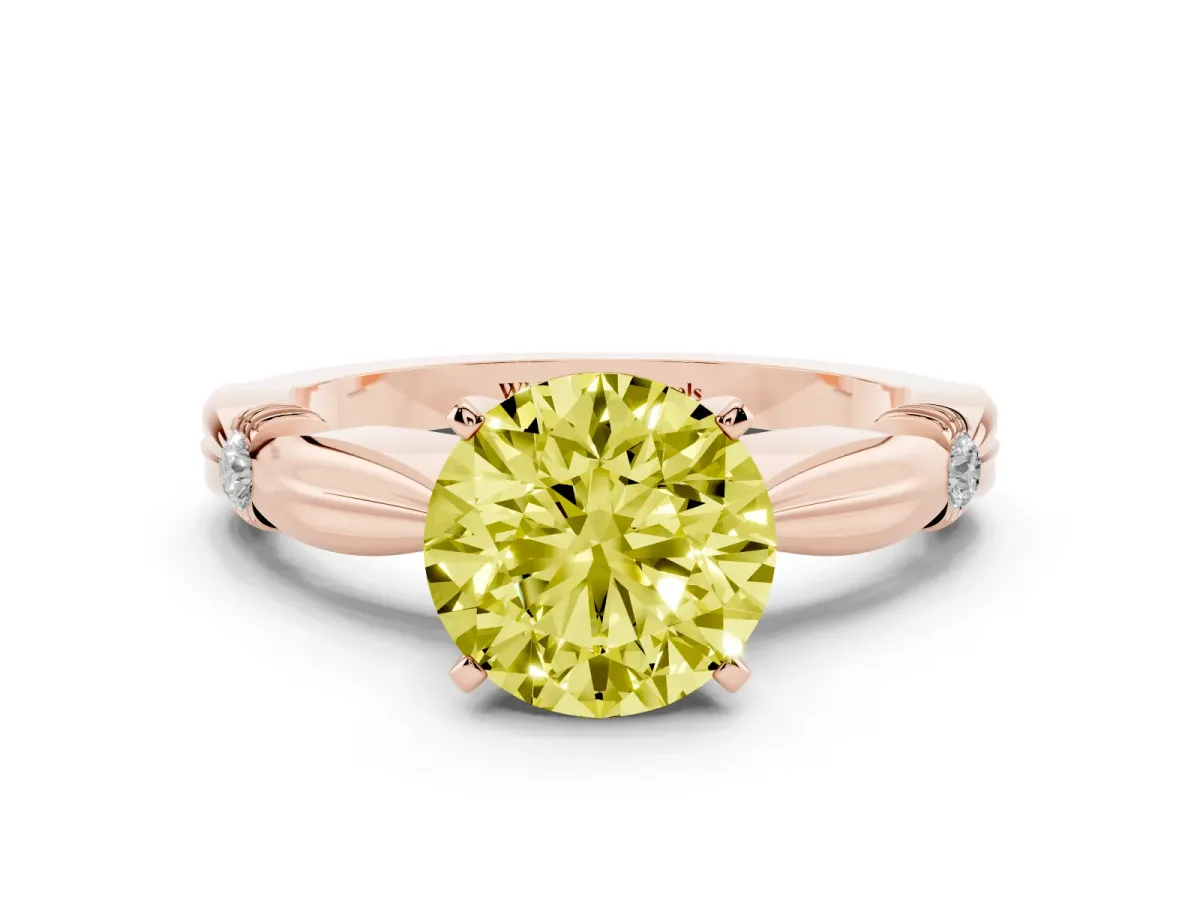 Fancy Yellow Round Cut Solitaire Diamond Twisted Band with Four-Prong Setting Rose gold