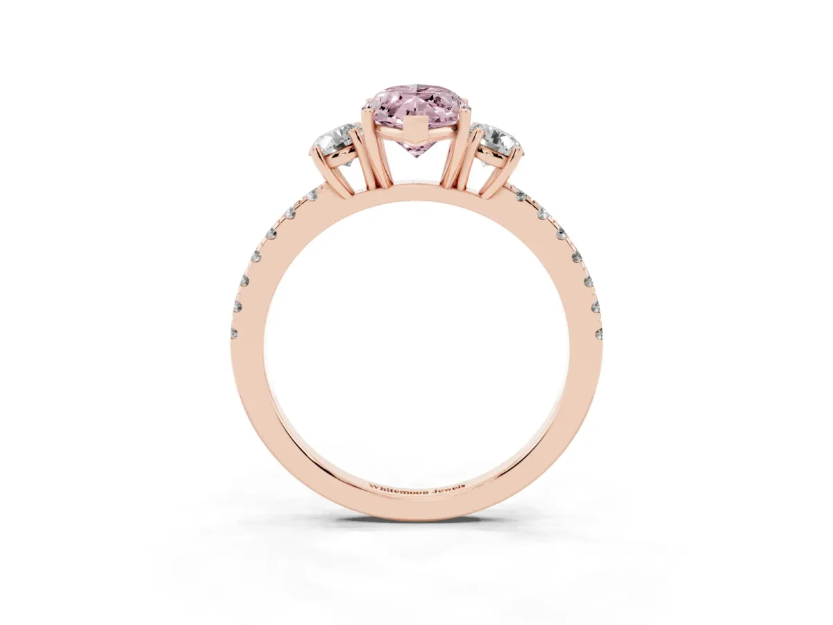 Fancy Pink Three-Stone Marquise Cut Cut Diamond Pavé Band with Prong Setting Rose gold