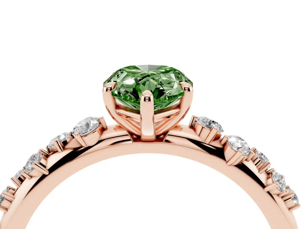 Fancy Green Pear Cut Diamond Cluster Prong-Set Solitaire Ring Rose gold