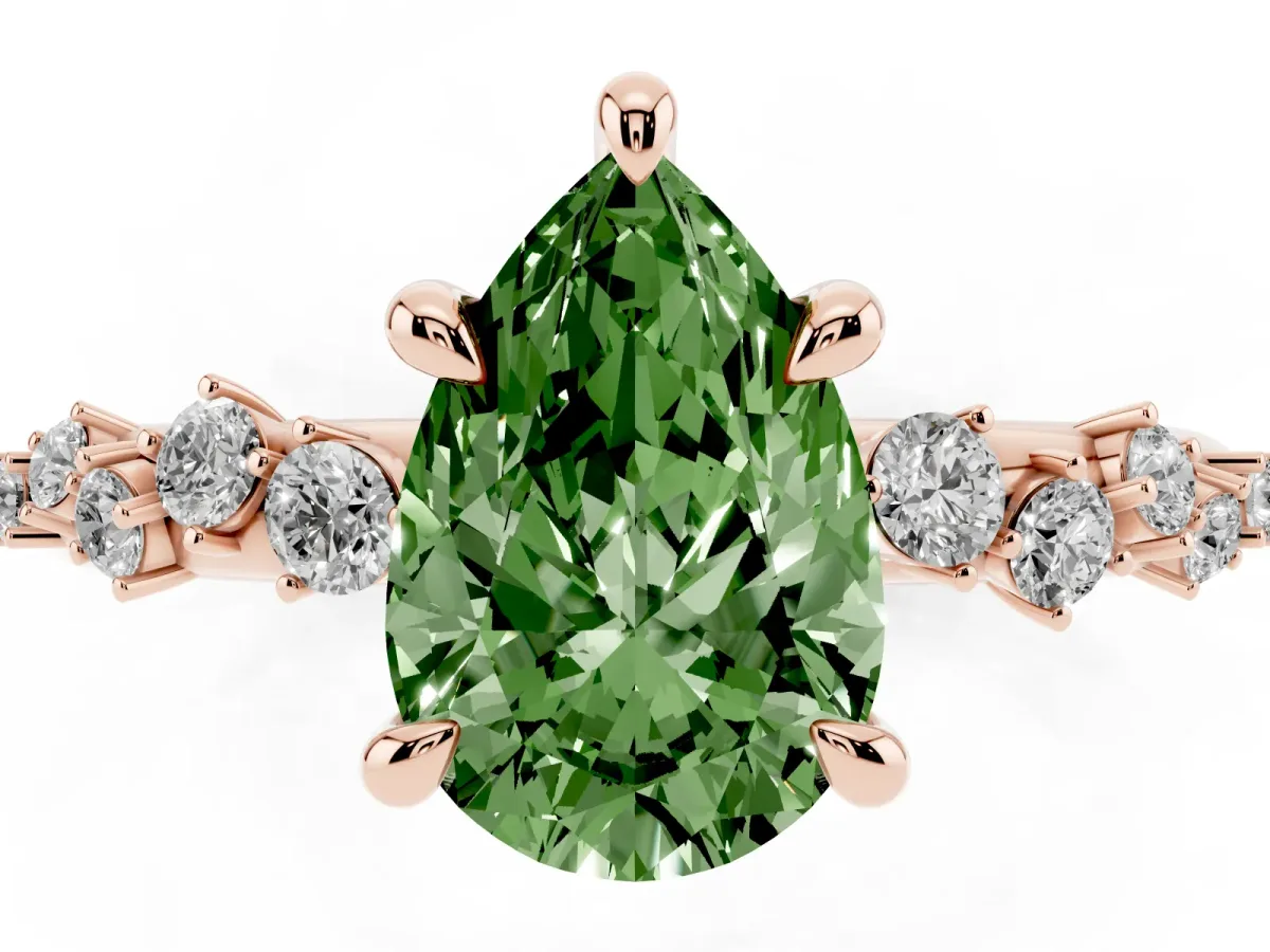 Fancy Green Pear Cut Cut Diamond Vine Band with Four-Prong Setting Rose gold